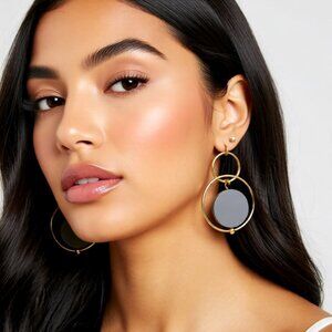 Massini Sleek Gold Double-Hoop Earrings with Moving Grey Disc